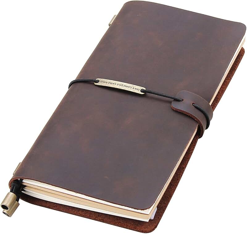 Leather Refillable Travel Journal Notebook, Handmade, 8.5" x 4.5"