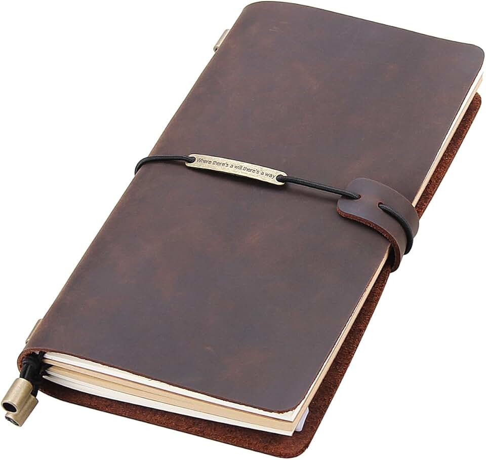 Leather Refillable Travel Journal Notebook, Handmade, 8.5" x 4.5"