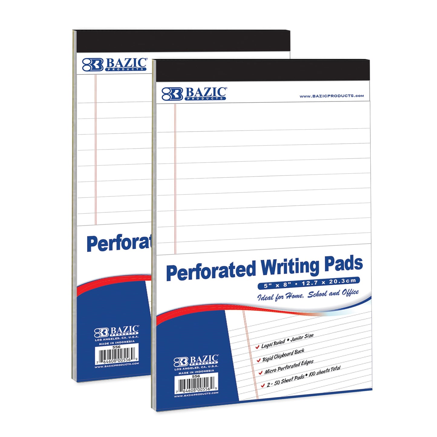 Perforated White Memo Pads, 50 Sheets, 5x8 Inches, 2 Pack