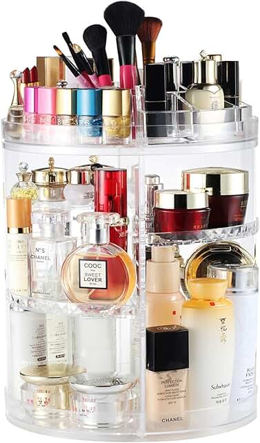 Large 8-Layer Rotating Makeup Organizer with Clear Carousel