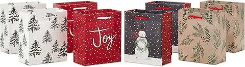 Set of 8 Small Holiday Gift Bags with Winter Designs