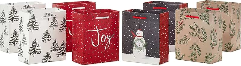 Set of 8 Small Holiday Gift Bags with Winter Designs