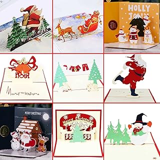 Set of 9 3D Christmas Greeting Cards with Envelopes