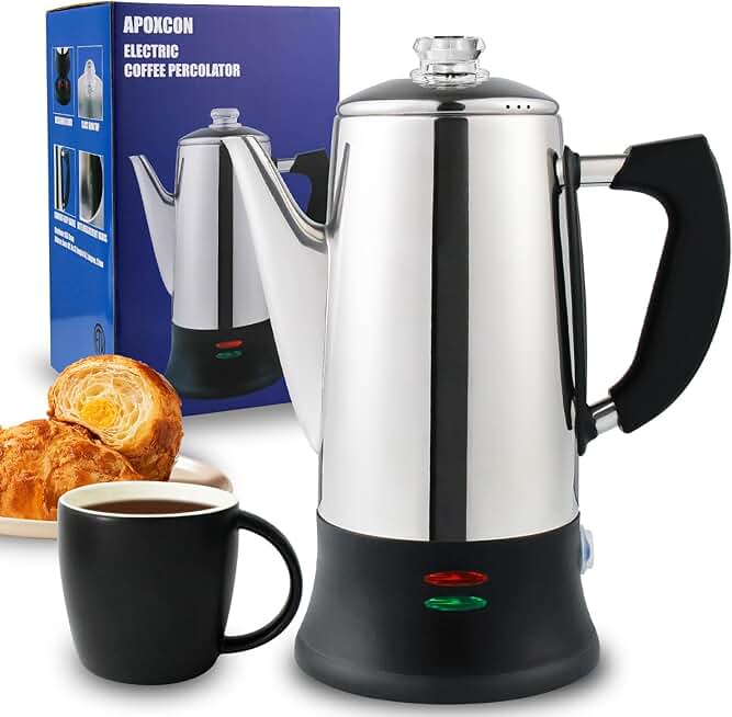 Stainless Steel Electric Coffee Percolator with Glass Top