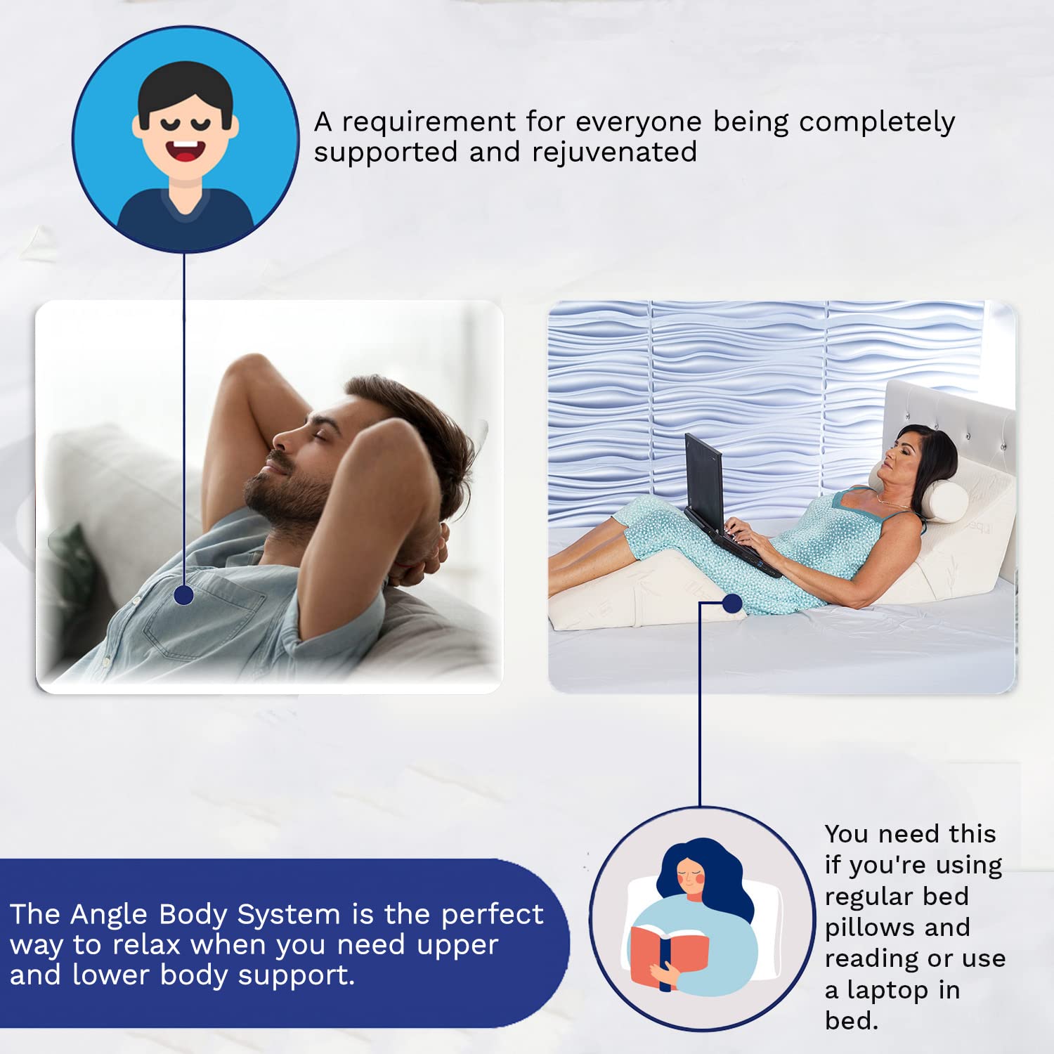 The Angle System  3 Piece Body Pillows  Leg Wedge, Back Wedge and Neck Roll Pillow Large)