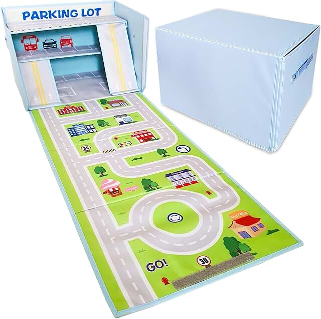 Toy Car Garage with Play Mat and Storage Basket