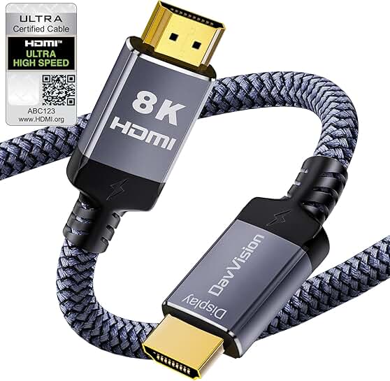 50 Feet 8K Fiber Optic HDMI Cable, High Speed, Braided