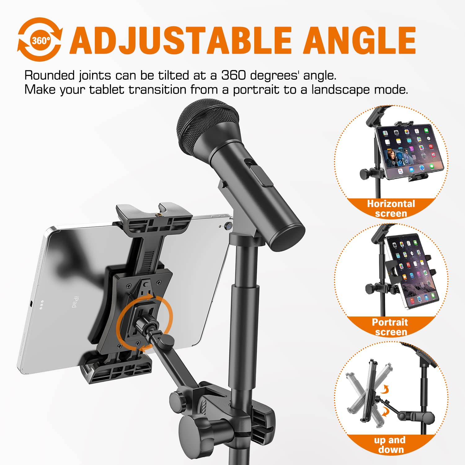 Tablet Holder for Microphone Stand, iPad Mic Music Stand Holder Mount Smartphone Tablet Mic Stand for Sheet Music Fits Devices from Screen Size 4.7 to 12.9 Inches