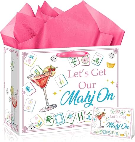 Mahjong Party Gift Bag with Wrapping Paper and Card