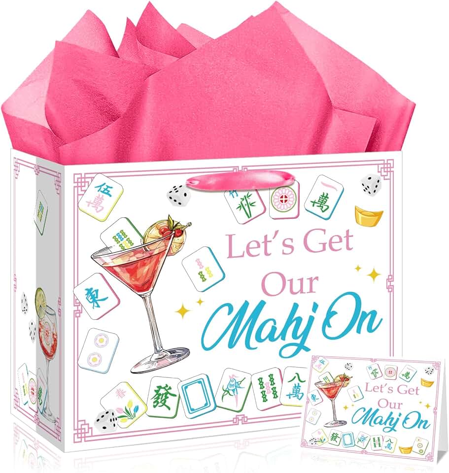Mahjong Party Gift Bag with Wrapping Paper and Card