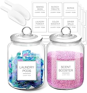 Half Gallon Airtight Laundry Pod Jars with Scoop and Labels (Set of 2)