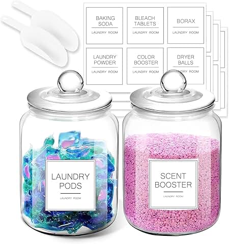 Half Gallon Airtight Laundry Pod Jars with Scoop and Labels (Set of 2)