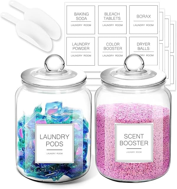 Half Gallon Airtight Laundry Pod Jars with Scoop and Labels (Set of 2)