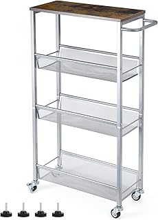 4-Tier Slim Rolling Storage Cart with Wood Top