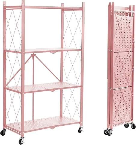 4-Shelf Foldable Metal Storage Shelving Unit with Wheels