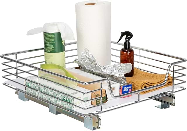 Chrome Steel Pull-Out Basket for Under Cabinet Storage