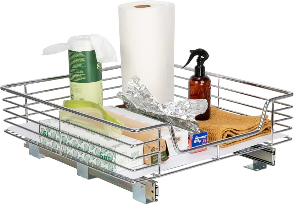 Chrome Steel Pull-Out Basket for Under Cabinet Storage