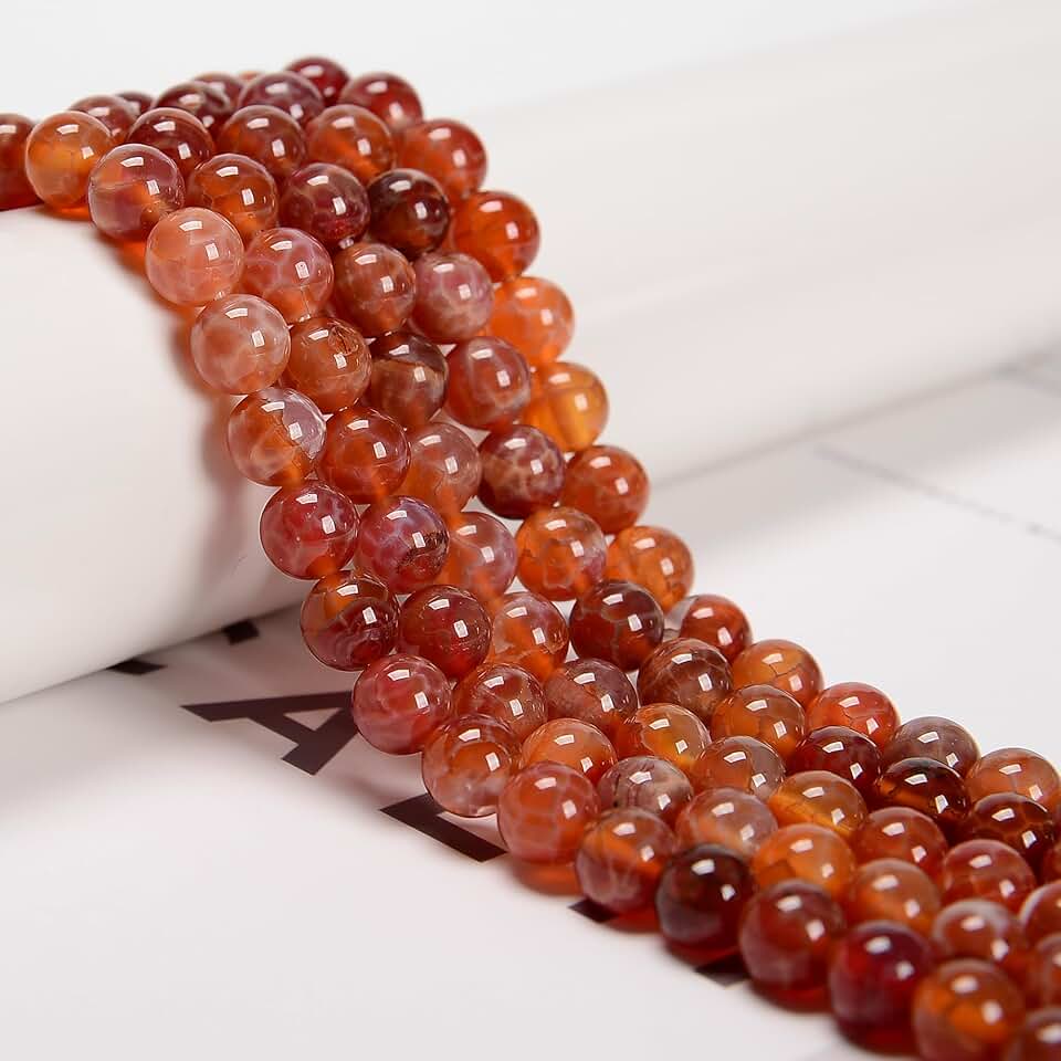 75pcs 10mm Burnt Orange Fire Agate Beads for Jewelry
