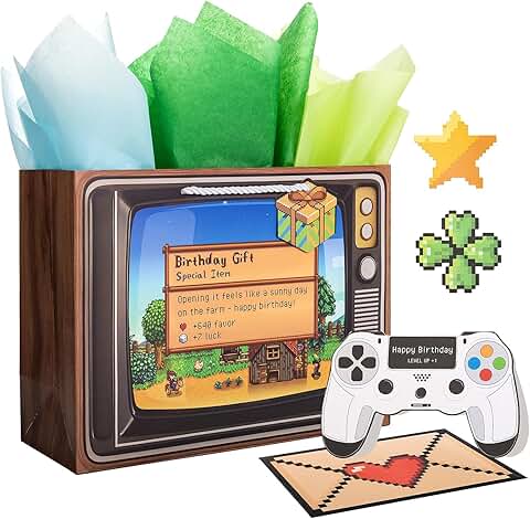 Large Pixel Birthday Gift Bag with Greeting Card