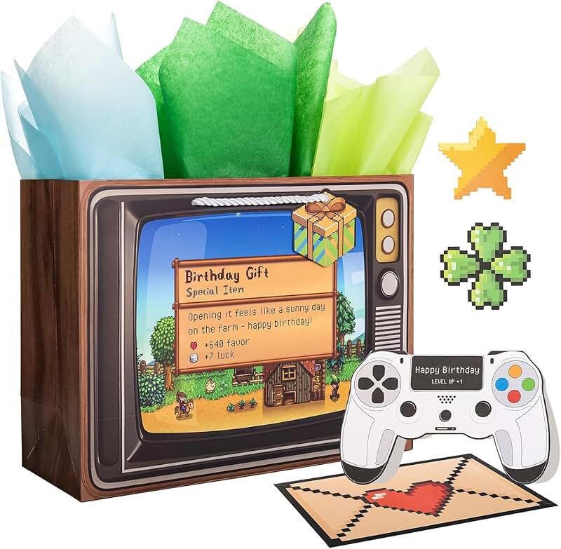 Large Pixel Birthday Gift Bag with Greeting Card