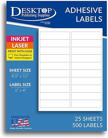 Blank White 1x4 Inch Labels, 25 Sheets
