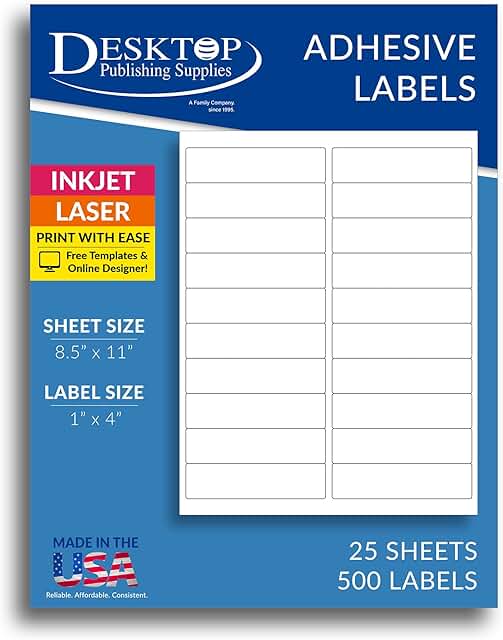 Blank White 1x4 Inch Labels, 25 Sheets
