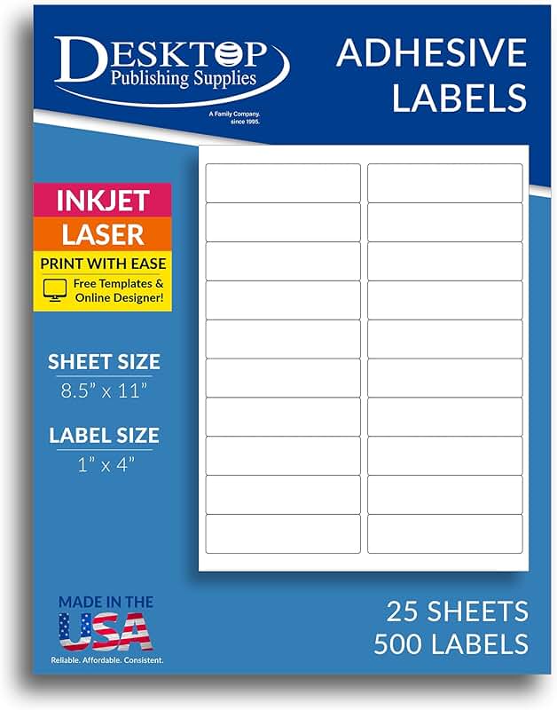Blank White 1x4 Inch Labels, 25 Sheets