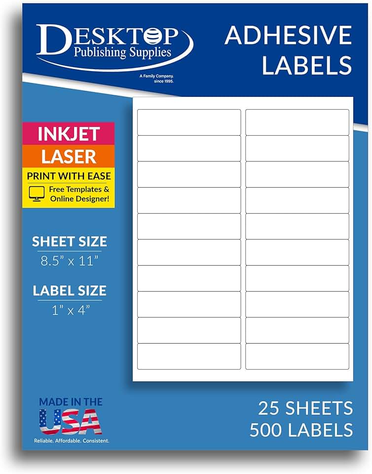 Blank White 1x4 Inch Labels, 25 Sheets