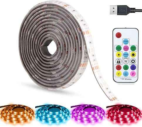 USB RGB LED Strip Lights with Remote, Waterproof, 2M