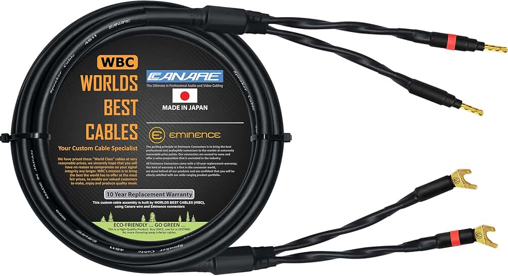 6 Foot Audiophile Grade Speaker Cable with Gold Connectors