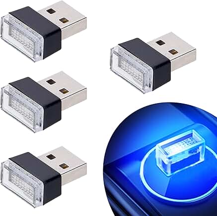 Blue USB Car Interior Atmosphere Lamps, 4 Pack