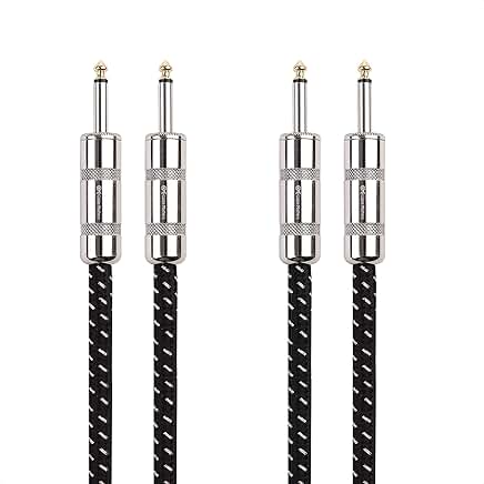 2-Pack 3 ft Braided 12 AWG Speaker Cables with 6.35mm TS