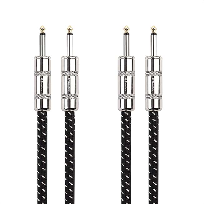2-Pack 3 ft Braided 12 AWG Speaker Cables with 6.35mm TS