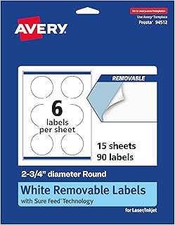Matte White Round Labels, 2.75", 90 Sheets