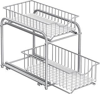 Two-Tier Pull-Out Cabinet Organizer for Kitchen and Bathroom