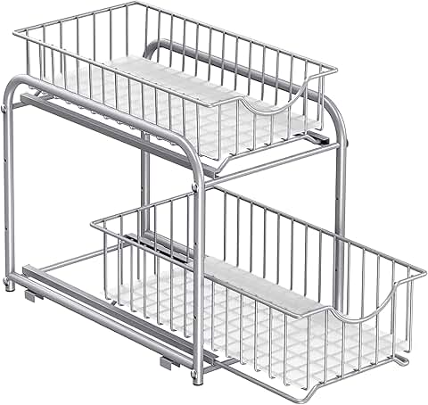 Two-Tier Pull-Out Cabinet Organizer for Kitchen and Bathroom
