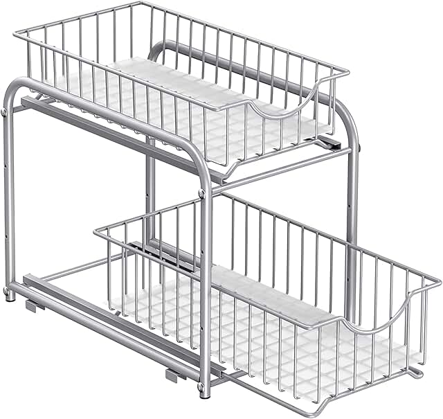 Two-Tier Pull-Out Cabinet Organizer for Kitchen and Bathroom