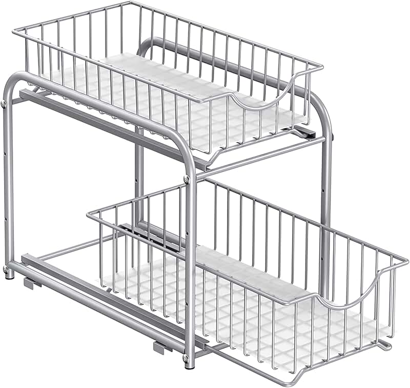 Two-Tier Pull-Out Cabinet Organizer for Kitchen and Bathroom