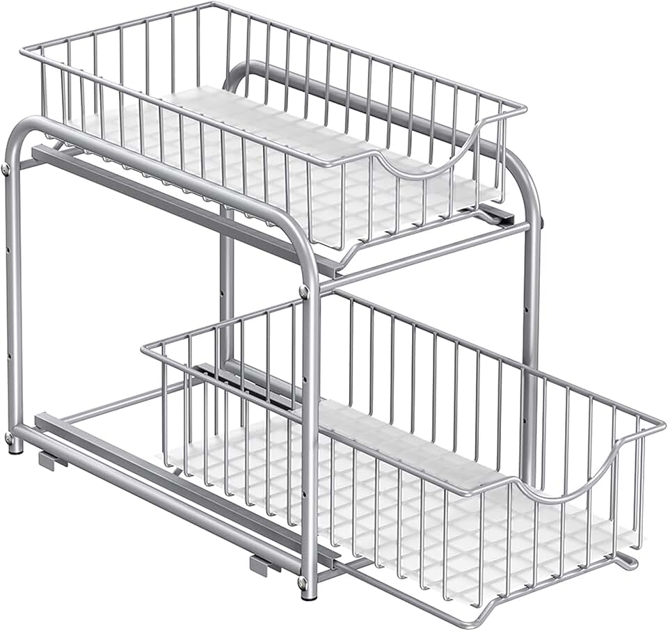 Two-Tier Pull-Out Cabinet Organizer for Kitchen and Bathroom