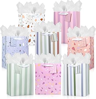 Set of 8 Elegant Gift Bags with Tissue Paper and Accessories