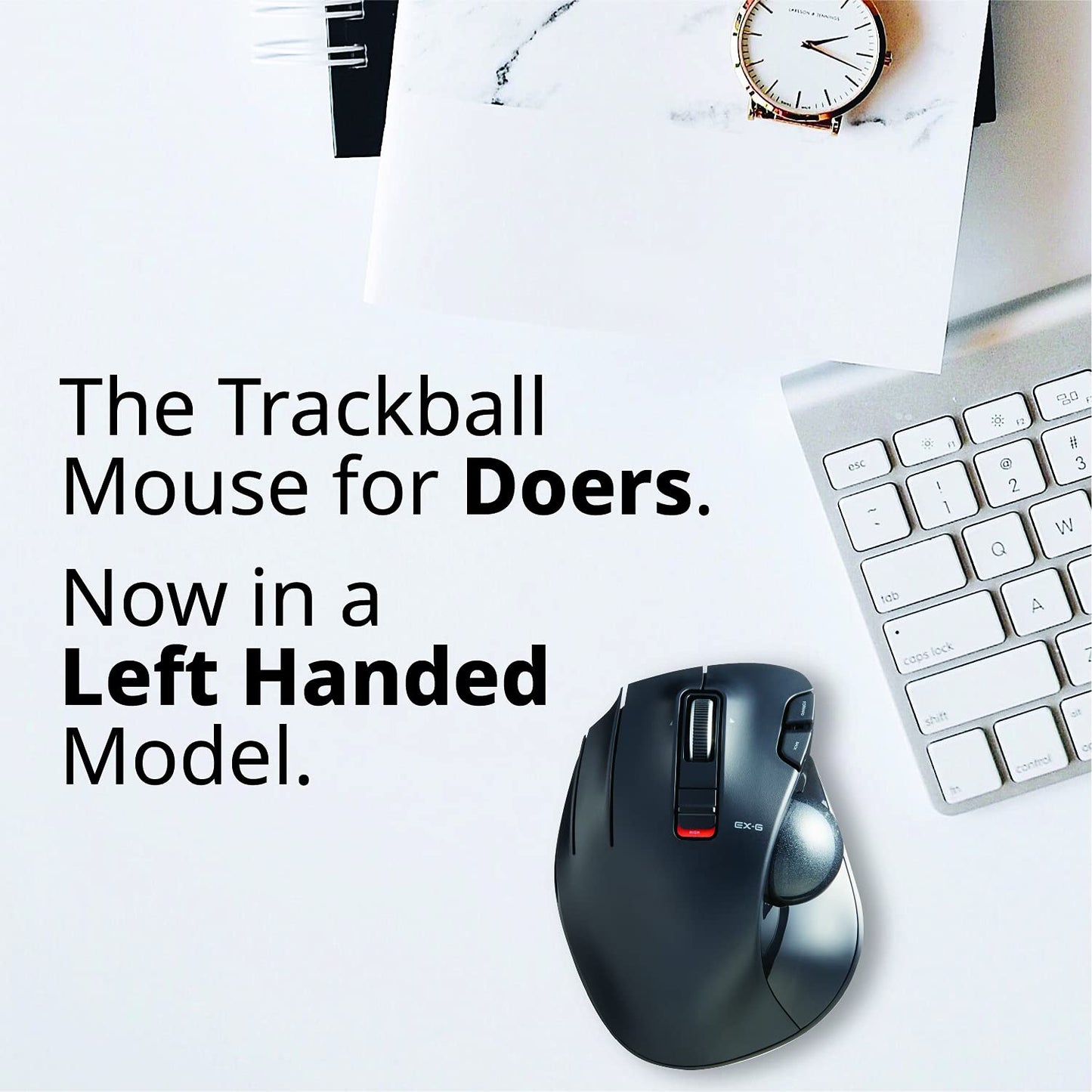EX-G Left-Handed Trackball Mouse, 2.4GHz Wireless, Thumb Control, 6-Button Function with Smooth Tracking, Ergonomic Design, Optical Gaming Sensor, Windows11, macOS (M-XT4DRBK)