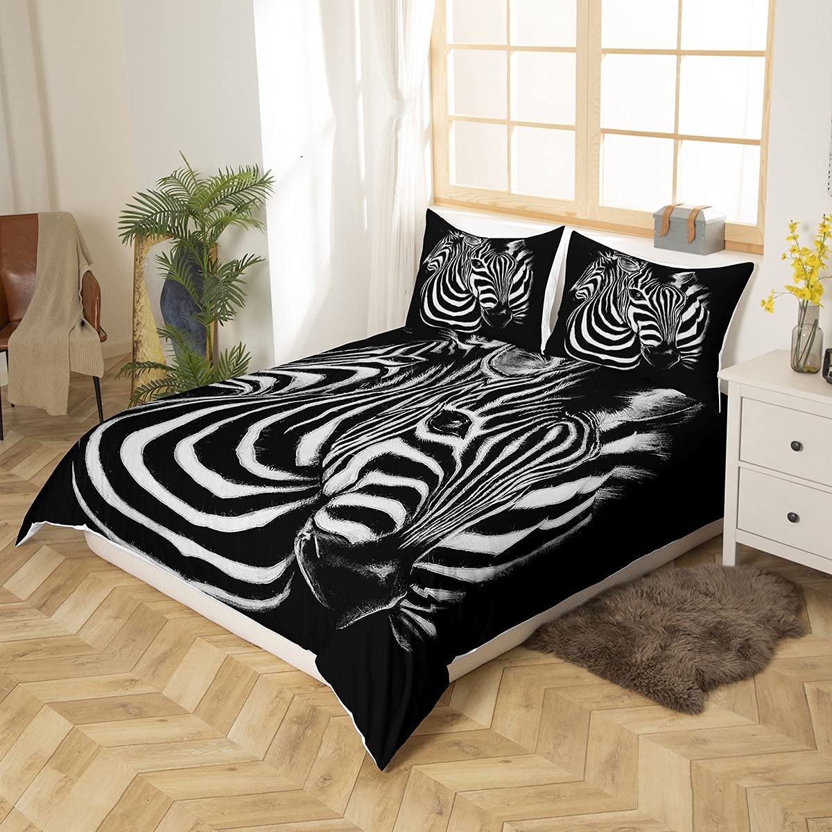 Zebra Duvet Cover Set Twin for Kids Boys 3D Horses Steed Pattern Print Bedding Set Africa Wild Animal Comforter Cover Wildlife Bedspread Cover with 1 Pillow Shams Microfiber Bed Cover