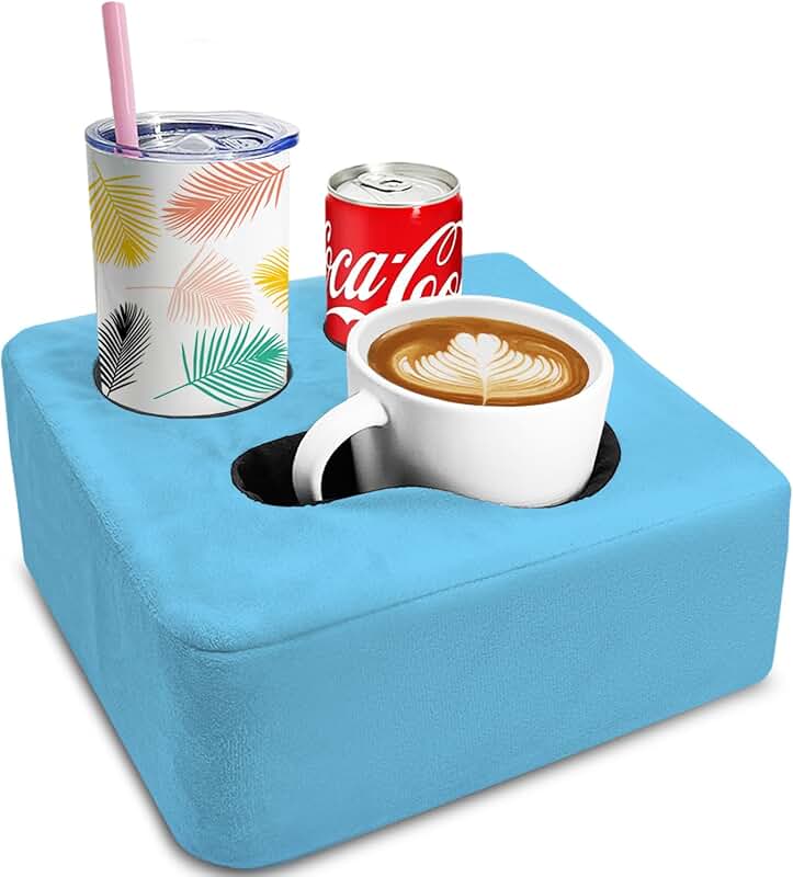 Blue Couch Cup Holder Pillow Tray and Caddy
