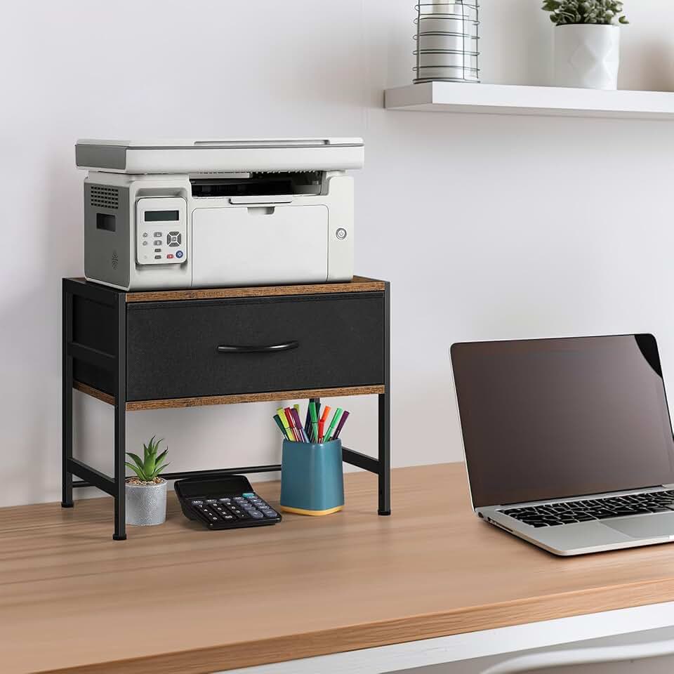 Desk Printer Stand with Storage and Fabric Drawer