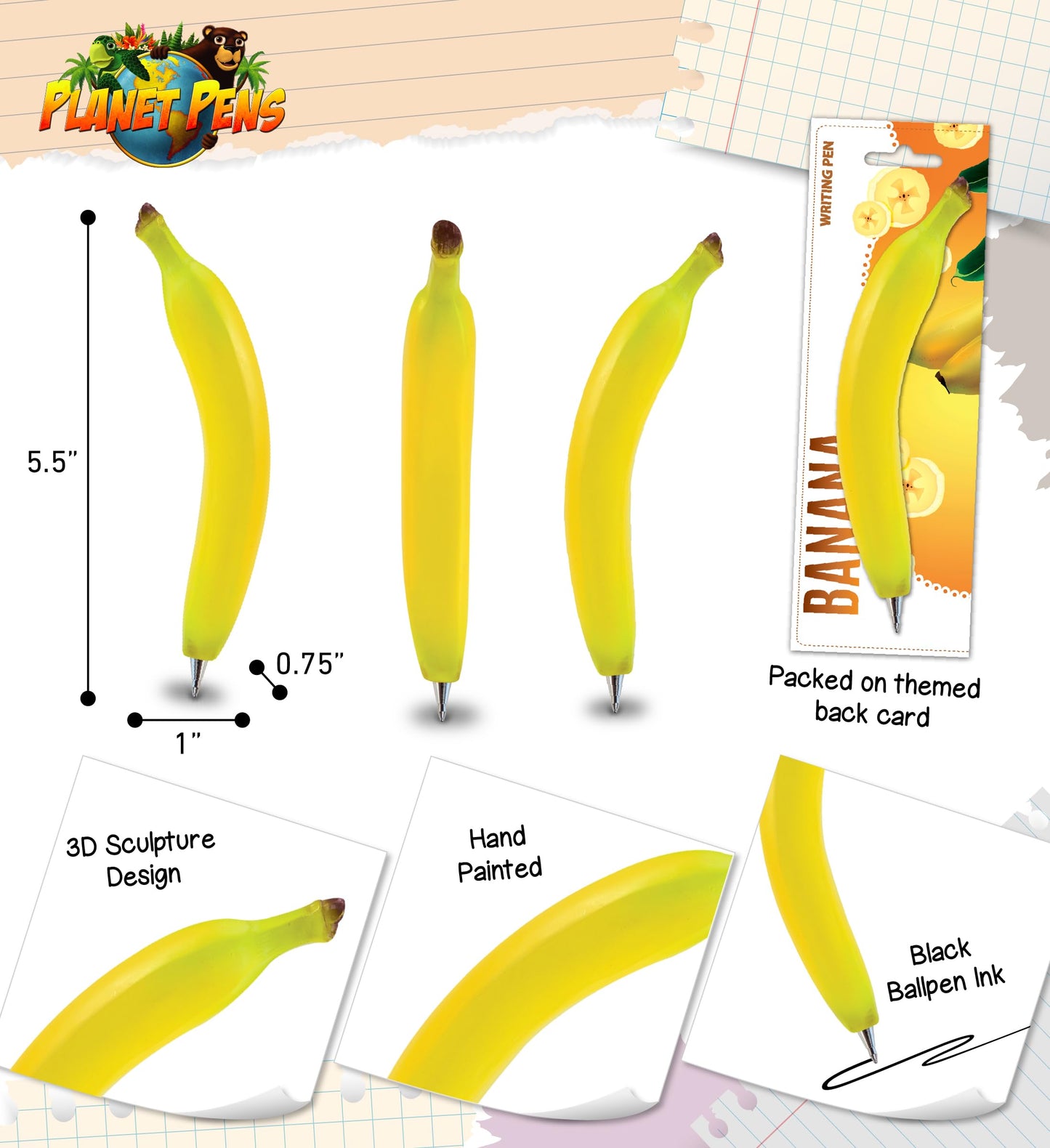 Banana-shaped Ballpoint Pen for Kids and Adults