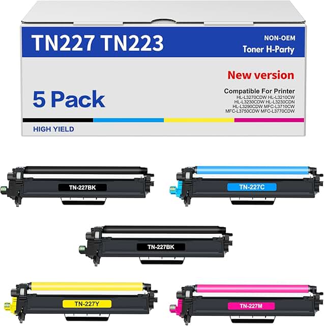 High Yield Black Cyan Magenta Yellow Toner Cartridge 5 Pack