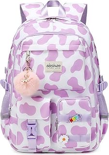 Large Cow Print Purple Laptop Backpack for Students