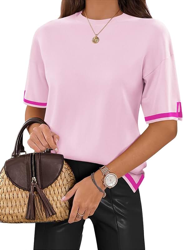 Women's Short Sleeve Knit Summer Pullover Top