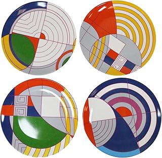 Colorful geometric ceramic plates, set of 4