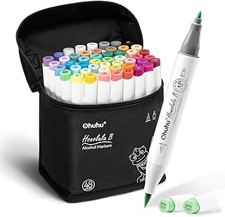 Alcohol Markers Set with Brush and Fine Tips, 48 Colors